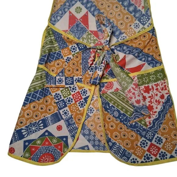 Vinitage Apron Adult Patchwork Floral Print Yellow Pockets Grannycore - Picture 3 of 14